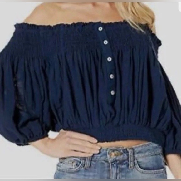 We The Free Dark Blue Off-Shoulder Blouse - Picture 2 of 7